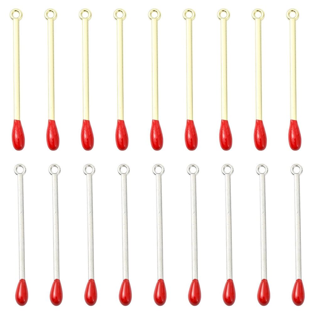6199 20 Pcs Match Stick Charms Pendants Golden Silver Matchstick Charm Bulk
